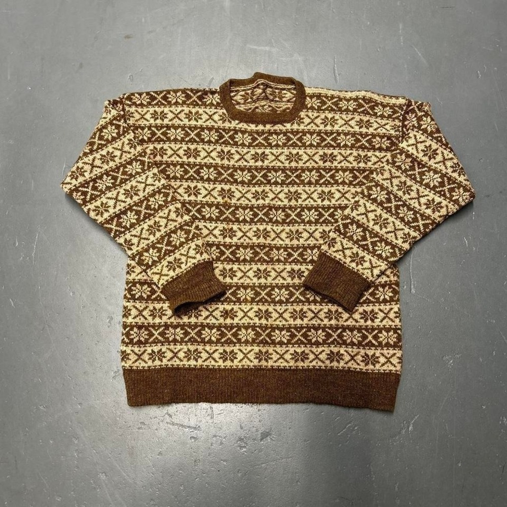 Vintage 90s earth tone brown striped essential patterned knit sweater